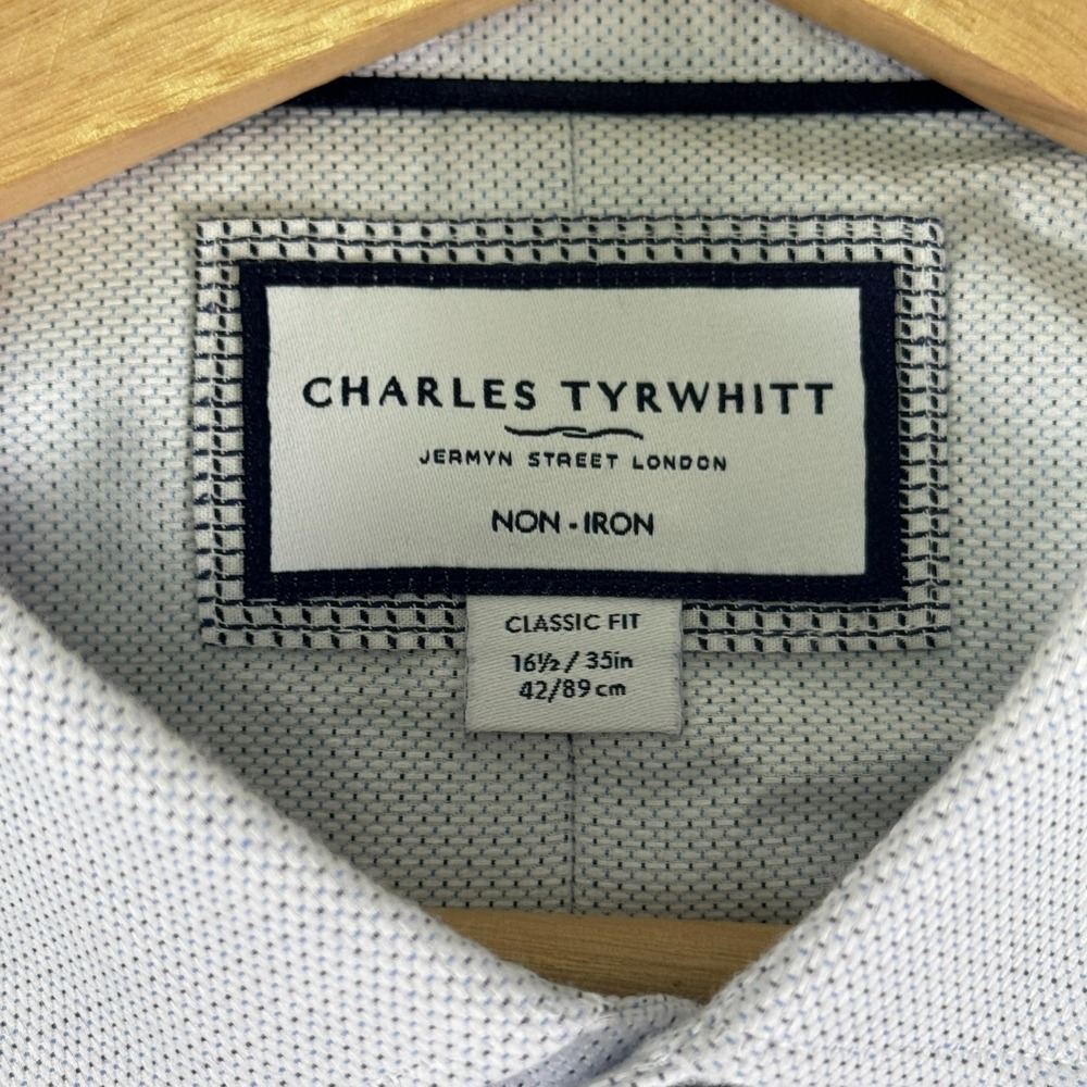 Charles Tyrwhitt Dress Shirt Men's 16.5 - 35 Slim Fit Grey White Spread Collar - Picture 5 of 10